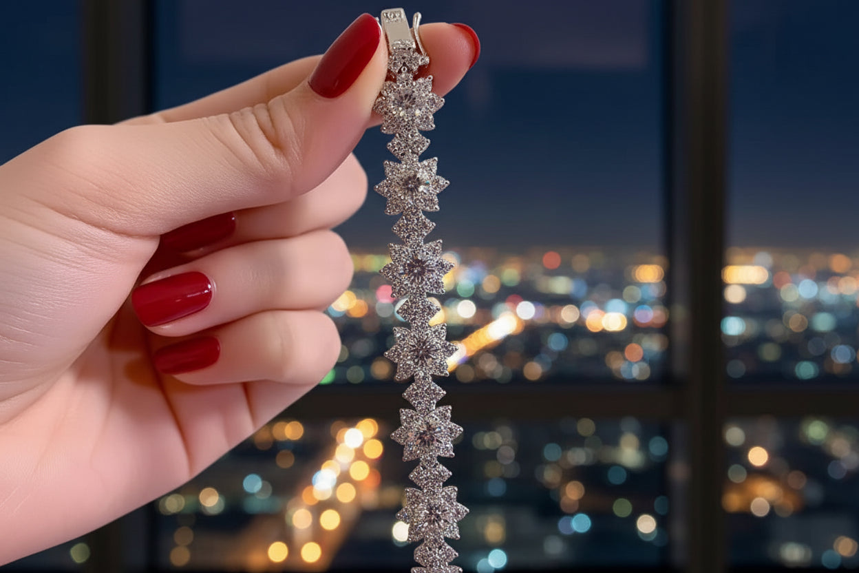 Luxury Sunflower Moissanite Bracelet – Diamond-Like Sparkle in 18K Gold