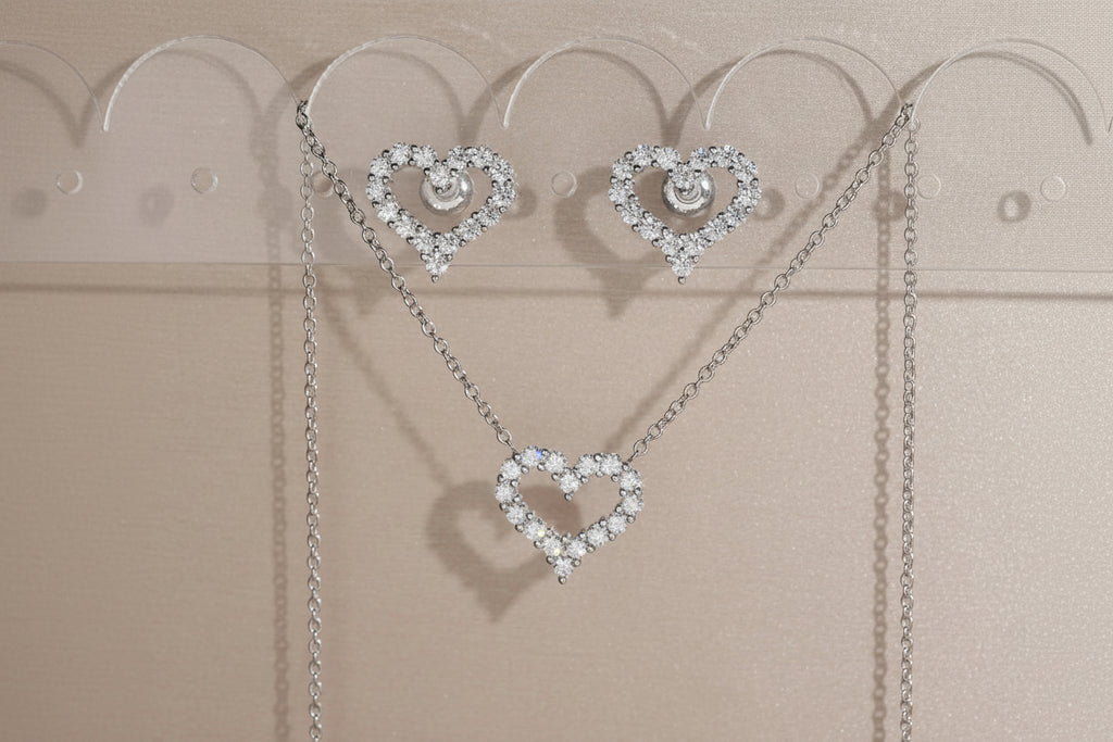 925 Silver Heart Moissanite Jewelry Set - Necklace & Earrings for Women