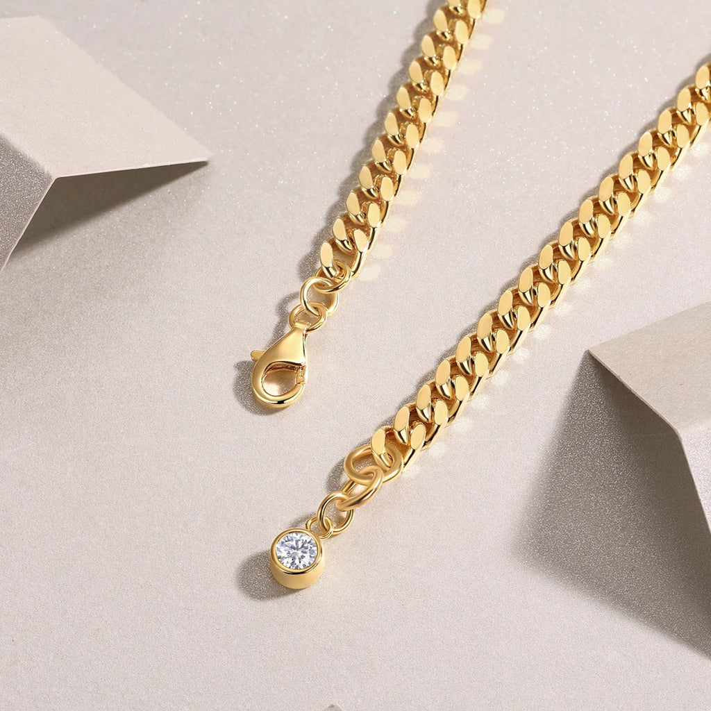 Moissanite Cuban Chain Bracelet - S925 Silver 18K Gold Plated Hip Hop Jewelry Unisex