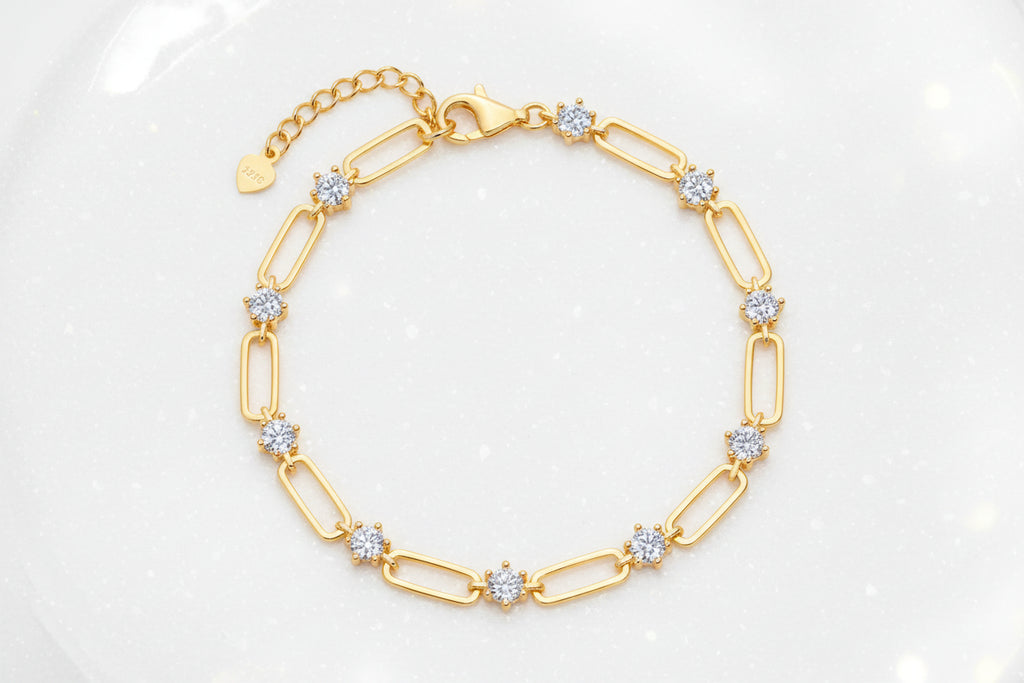 Moissanite Bracelet - S925 Sterling Silver 18K Gold Plated Chain Design