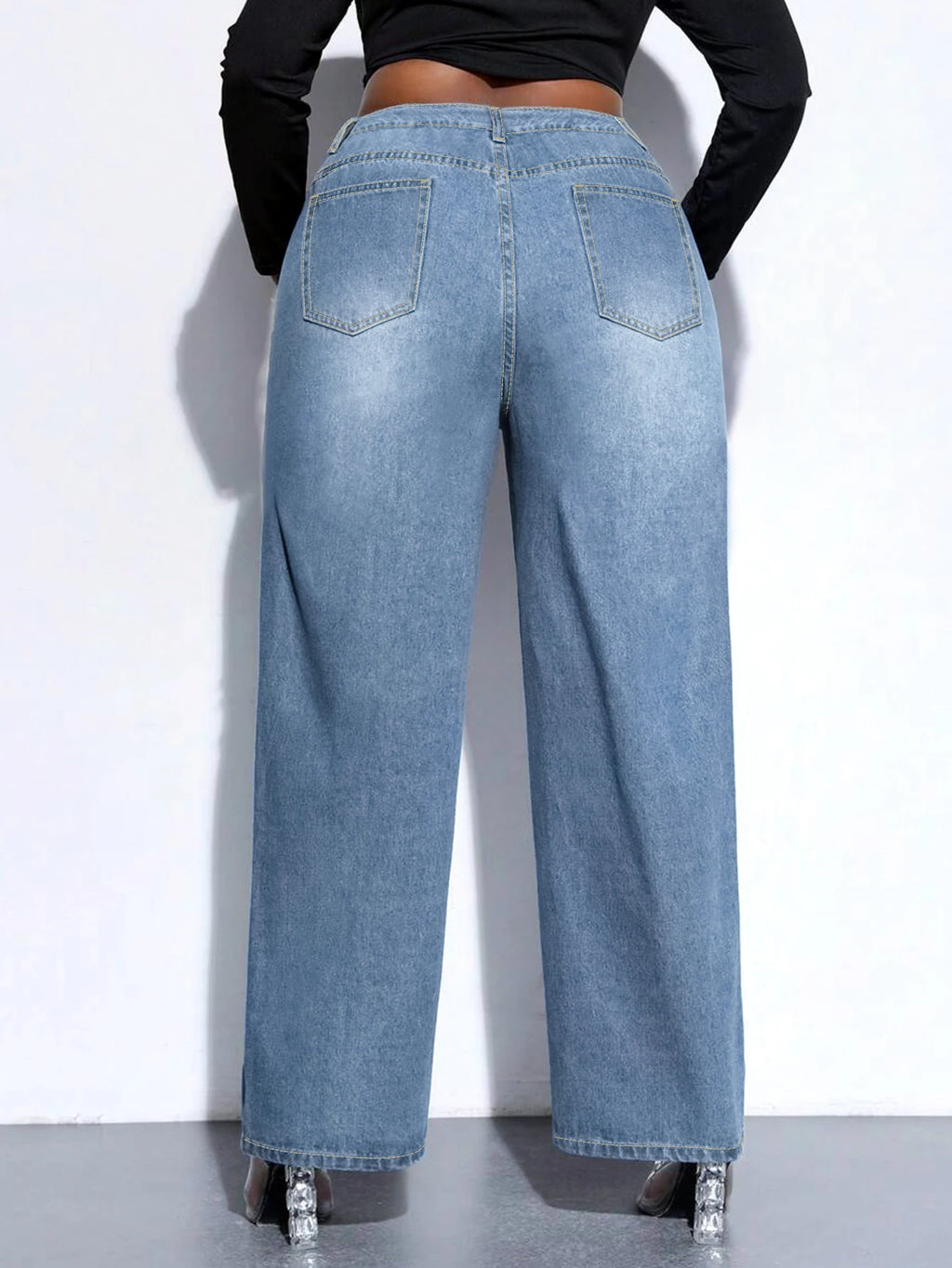 High Waist Straight Leg Denim Jeans - Stretch Pants for Women