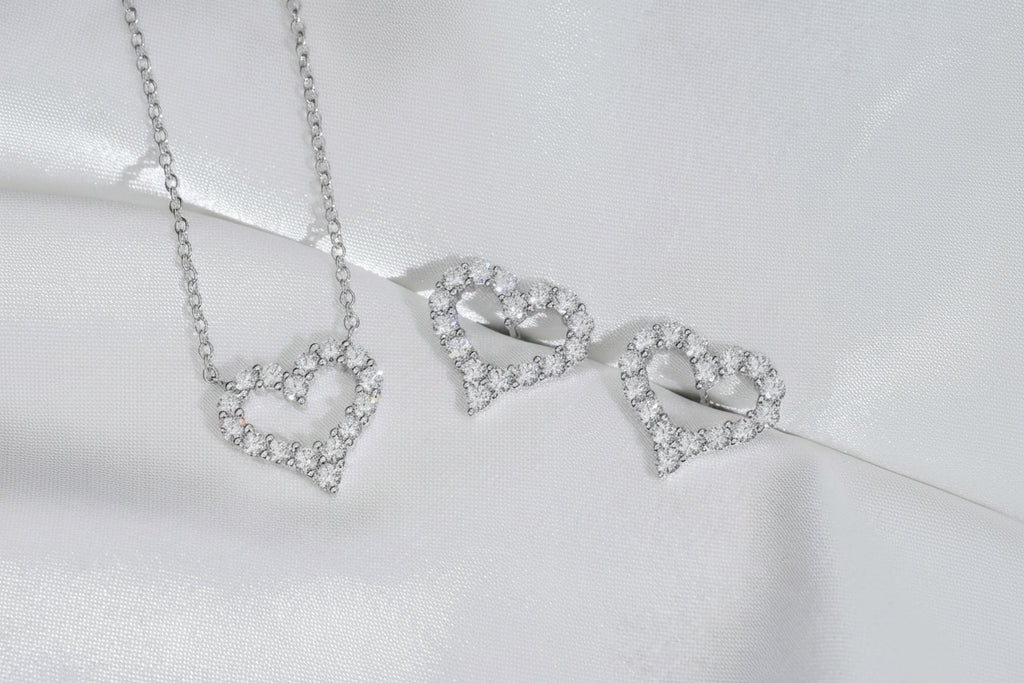 925 Silver Heart Moissanite Jewelry Set - Necklace & Earrings for Women