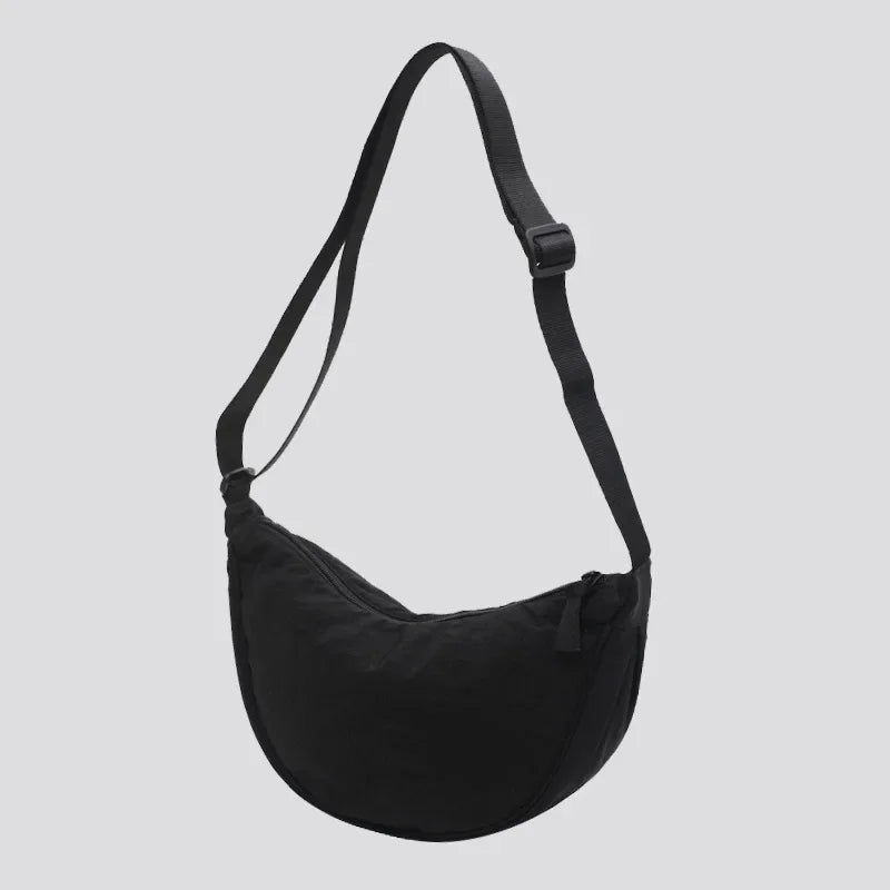 Nylon Hobo Crossbody Bag - Half Moon Shoulder Bag for Women