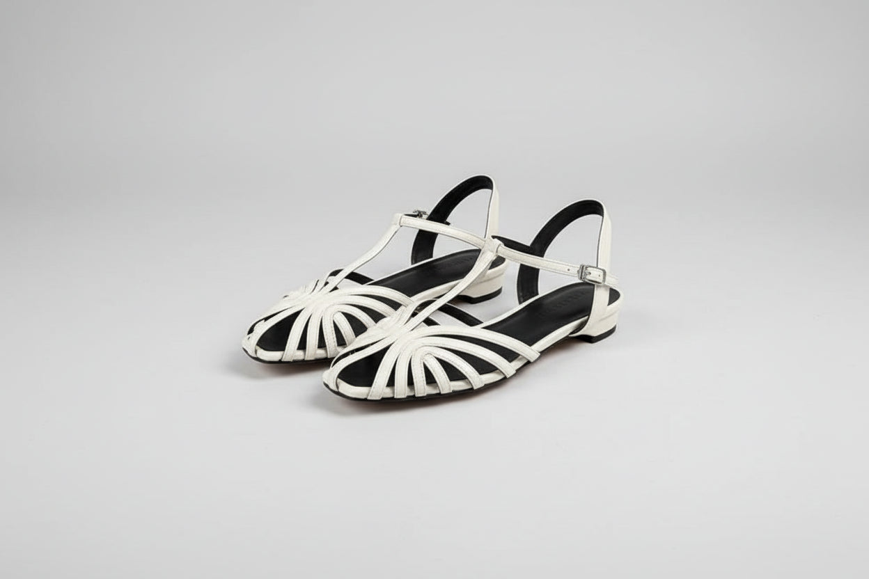 Narrow Strap Hollow Flat Sandals - Women's Luxury Roman Beach Sandal