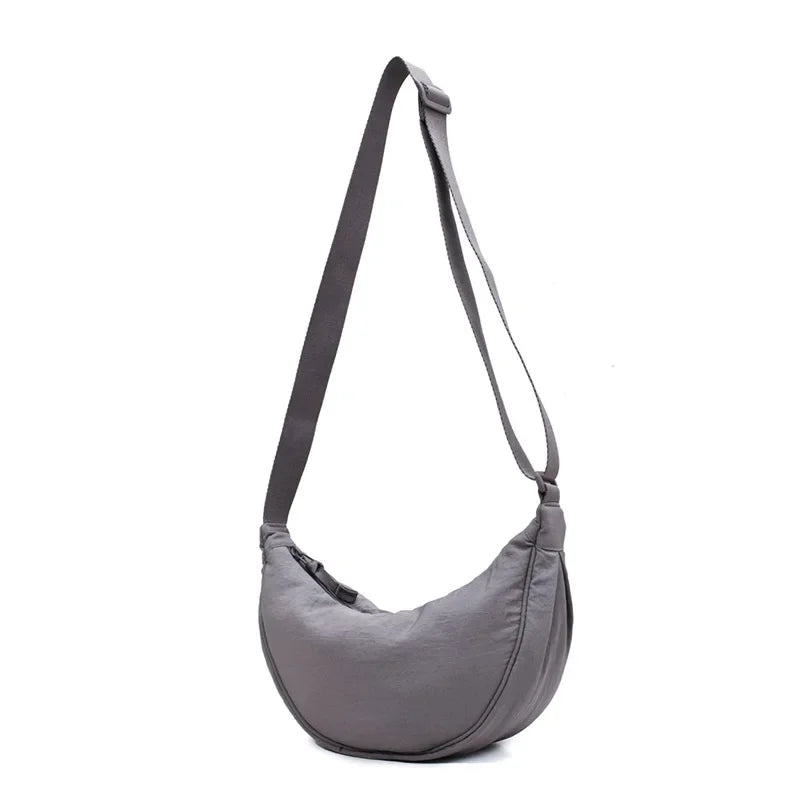 Nylon Hobo Crossbody Bag - Half Moon Shoulder Bag for Women