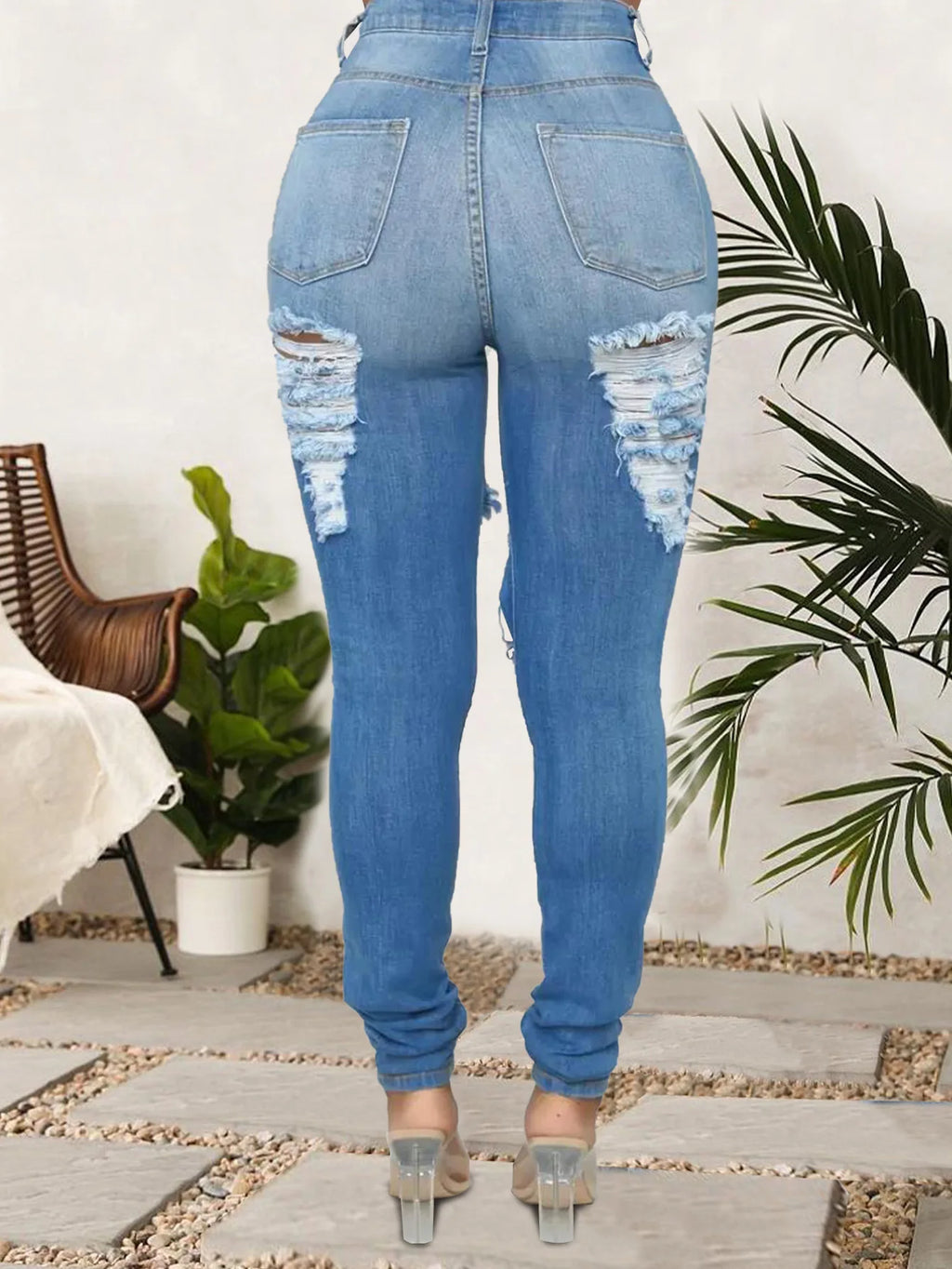 Women's High Waist Pencil Pants Denim Jeans Plus XL Breathable Quick Dry Winter Summer Fashion Scratched Ripped Design Washable