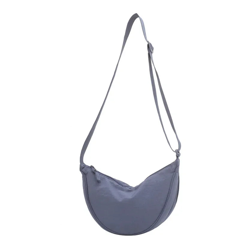 Nylon Hobo Crossbody Bag - Half Moon Shoulder Bag for Women