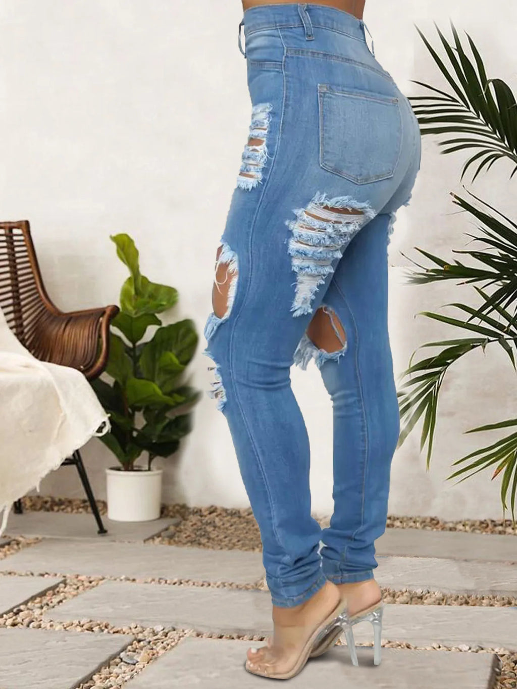 Women's High Waist Pencil Pants Denim Jeans Plus XL Breathable Quick Dry Winter Summer Fashion Scratched Ripped Design Washable