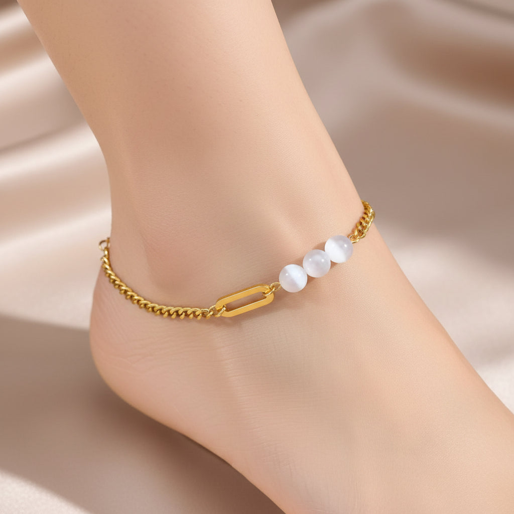 Pearl Chain Anklet - Stainless Steel Leg Bracelet for Women