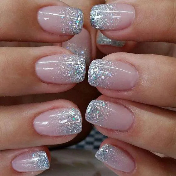 Square Head Press On Nails - Pink White Gradient French Style with Jelly Glue