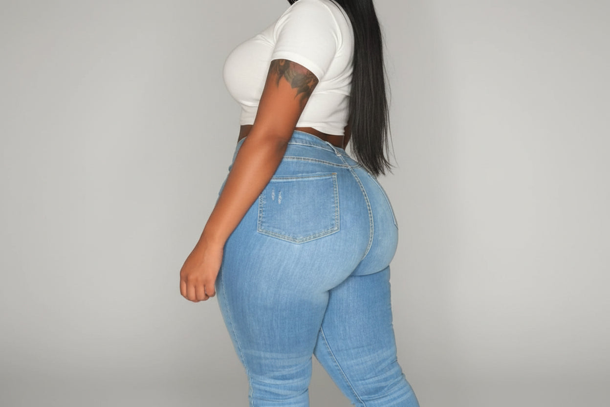 High Waist Ripped Denim Jeans - Distressed Slim Fit Pants for Women