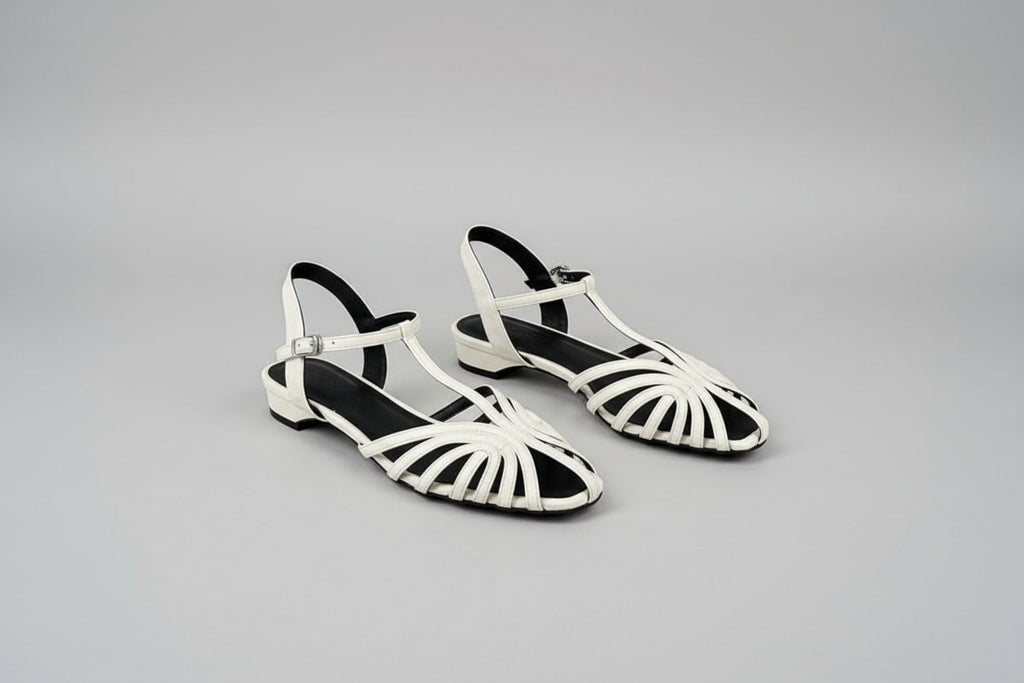 Narrow Strap Hollow Flat Sandals - Women's Luxury Roman Beach Sandal