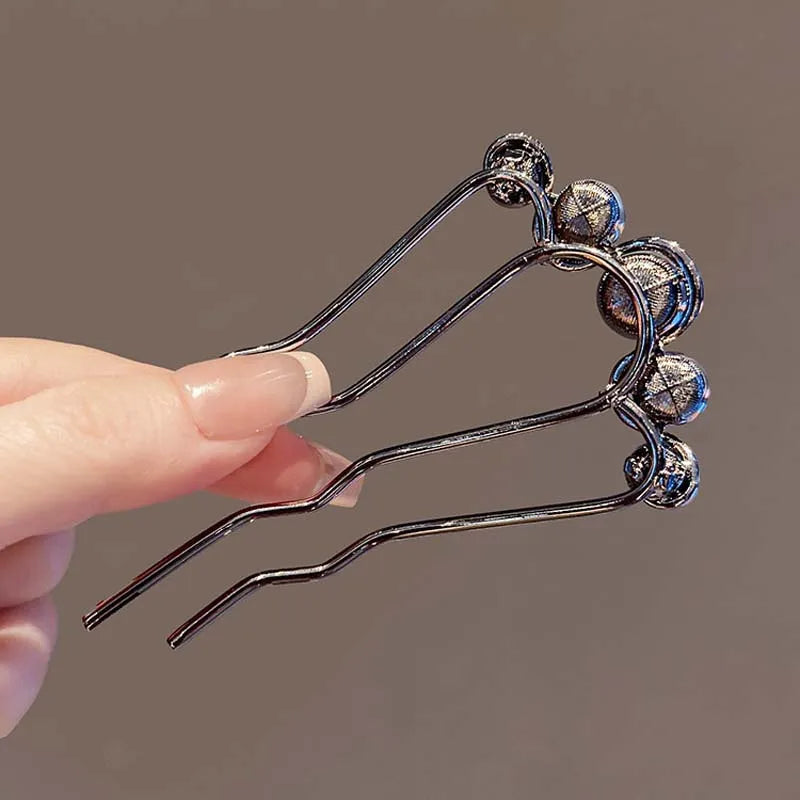 U-Shaped Pearl Hairpins - Korean Style Metal Hair Forks for Women