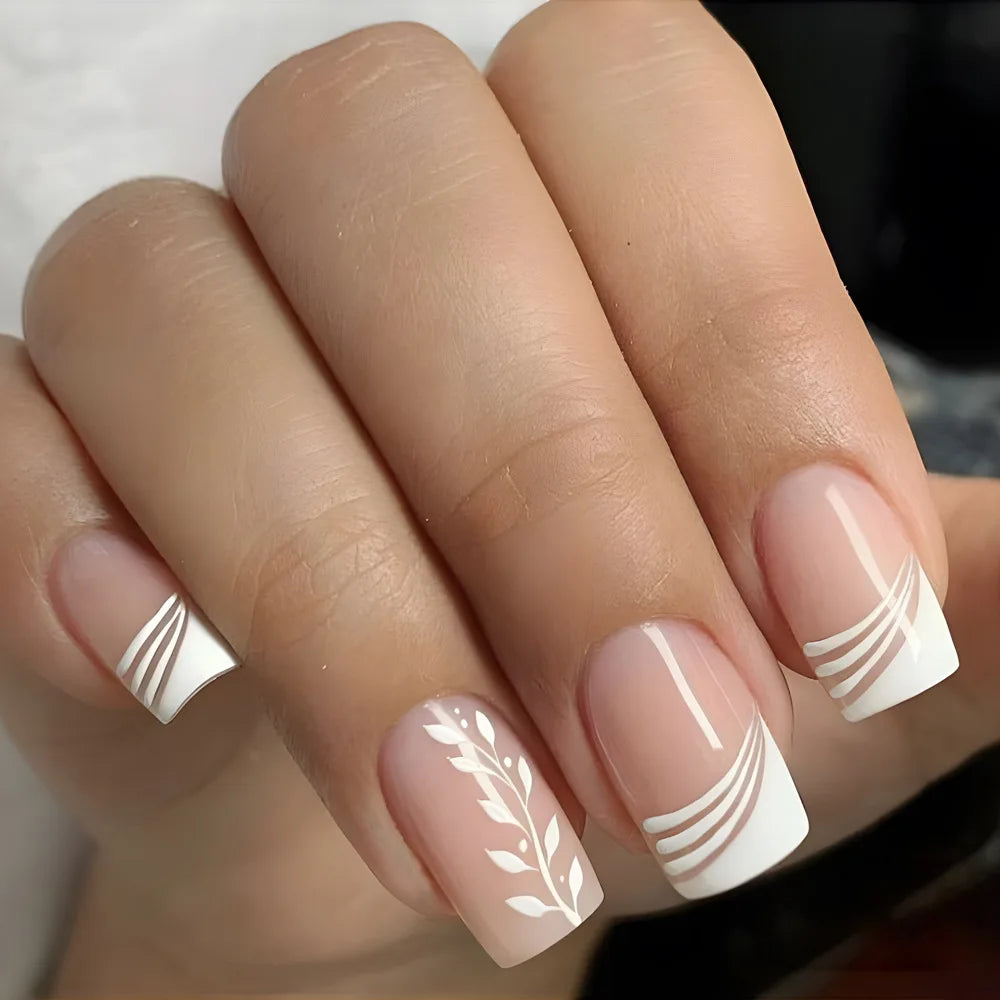 Square Head French Tips Pink White Gradient Press On Nails
