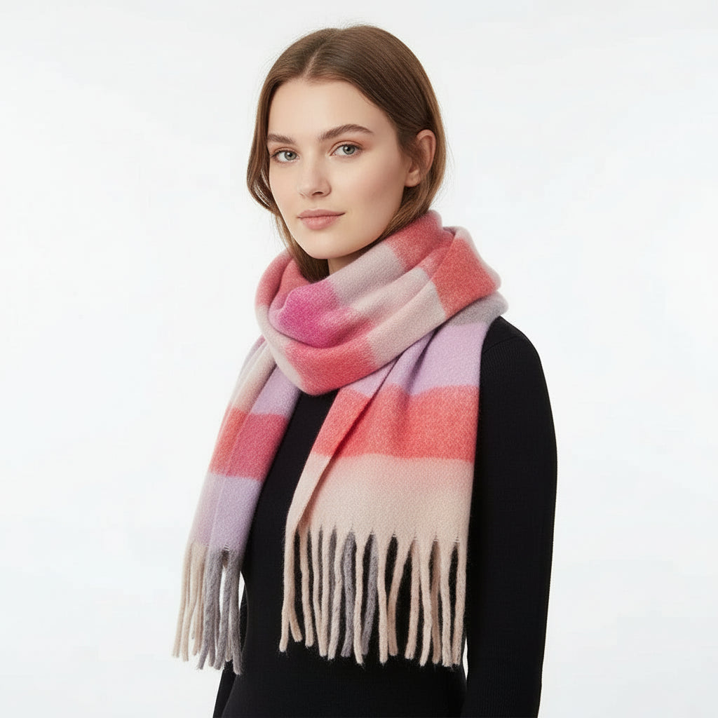 Multicolored striped scarf on a white background