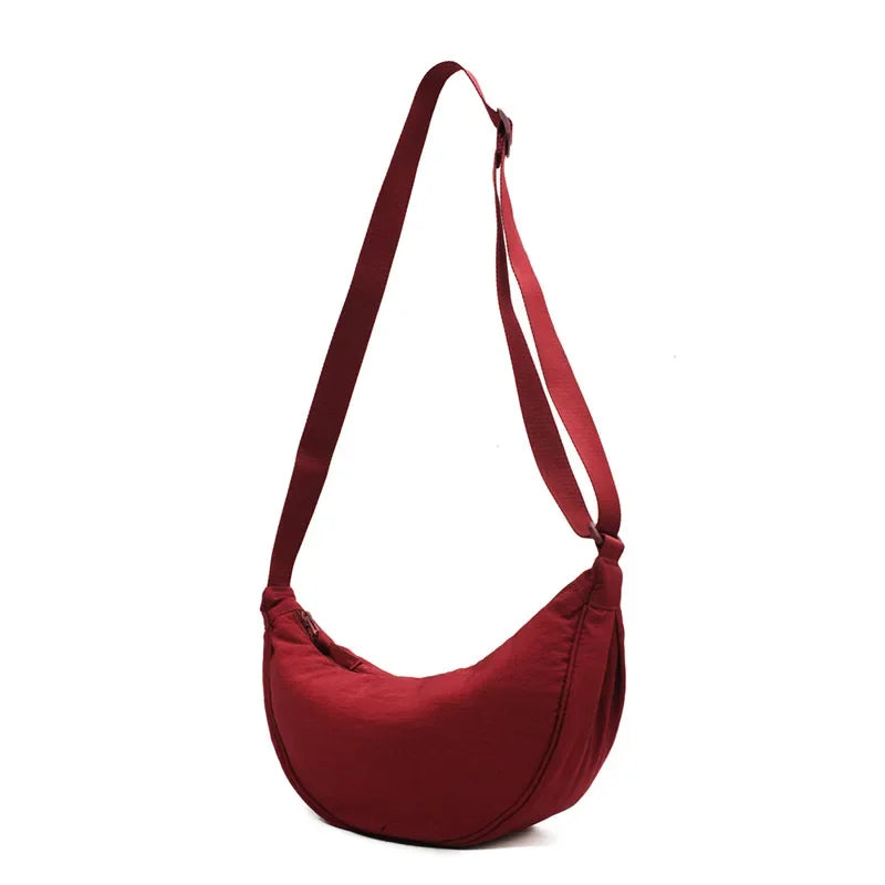 Nylon Hobo Crossbody Bag - Half Moon Shoulder Bag for Women