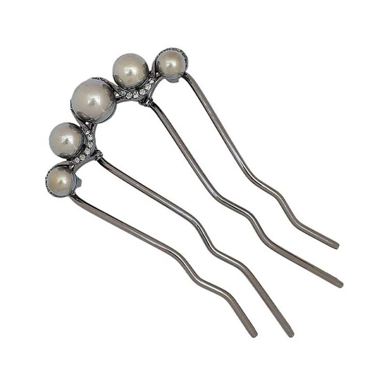 U-Shaped Pearl Hairpins - Korean Style Metal Hair Forks for Women
