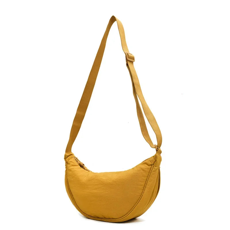 Nylon Hobo Crossbody Bag - Half Moon Shoulder Bag for Women