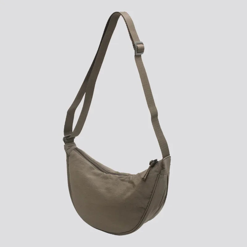 Nylon Hobo Crossbody Bag - Half Moon Shoulder Bag for Women