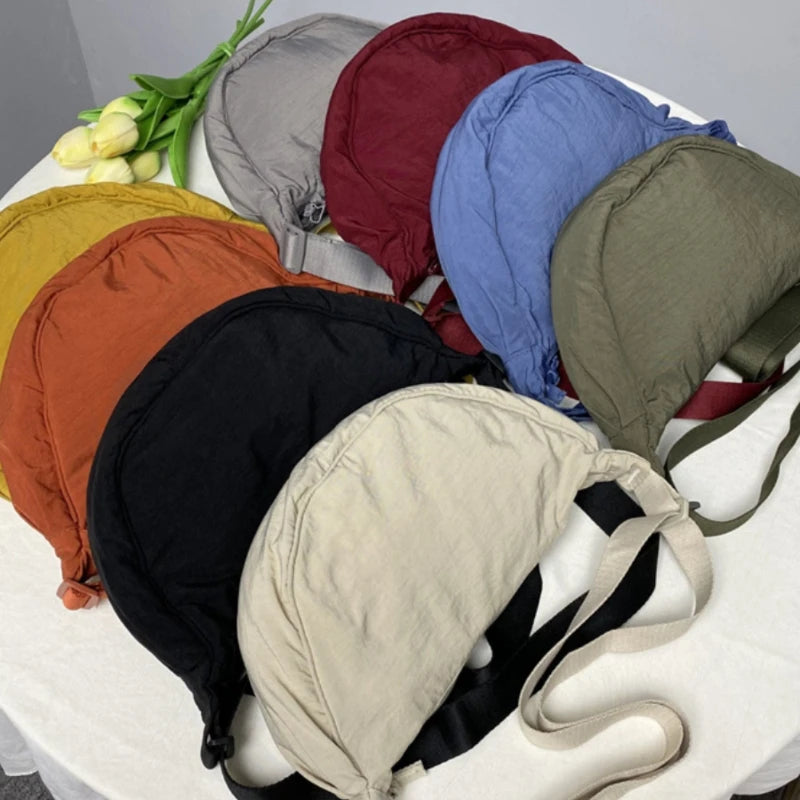 Nylon Hobo Crossbody Bag - Half Moon Shoulder Bag for Women