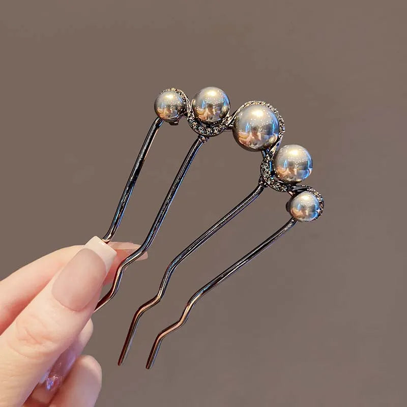 U-Shaped Pearl Hairpins - Korean Style Metal Hair Forks for Women