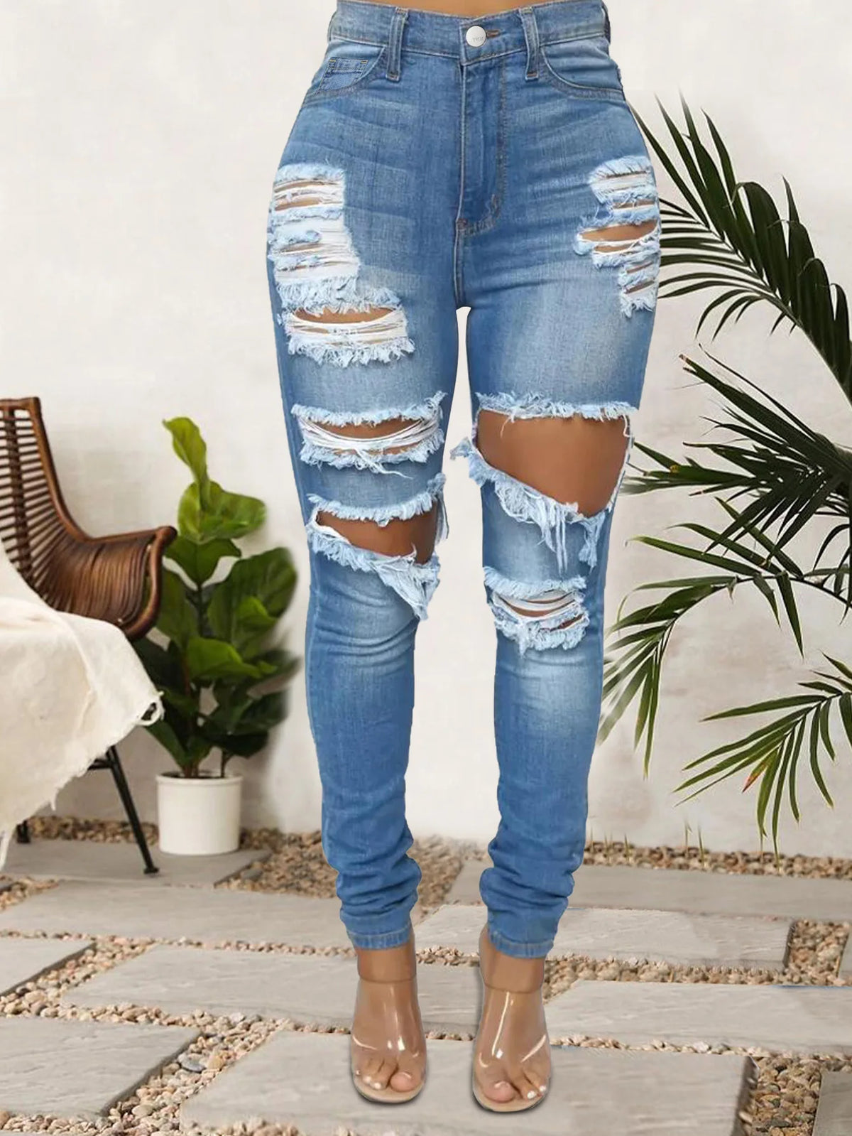 Women's High Waist Pencil Pants Denim Jeans Plus XL Breathable Quick Dry Winter Summer Fashion Scratched Ripped Design Washable