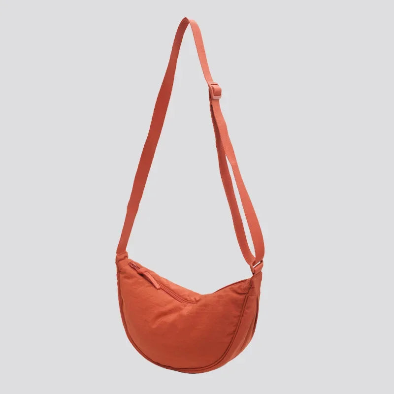 Nylon Hobo Crossbody Bag - Half Moon Shoulder Bag for Women