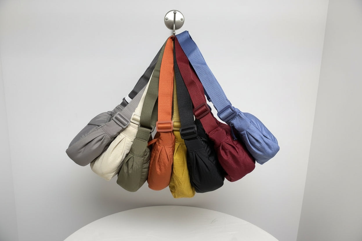 Nylon Hobo Crossbody Bag - Half Moon Shoulder Bag for Women