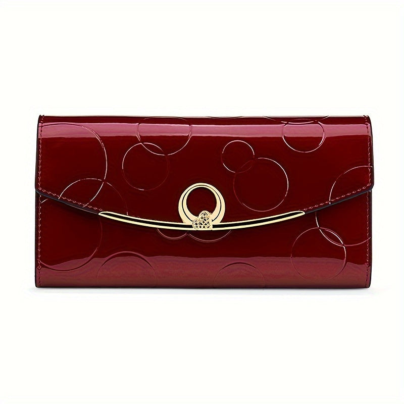 Glossy Patent Leather Wallet Bag - Burgundy Red with Heart Embellishment