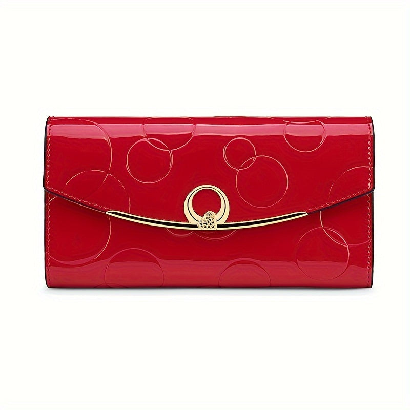 Glossy Patent Leather Wallet Bag - Burgundy Red with Heart Embellishment