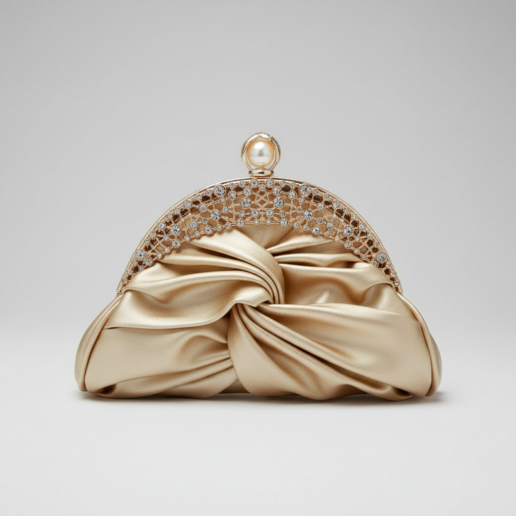 Crown Rhinestone Clutch with Pearl Accents - Elegant Evening Bag with Removable Strap