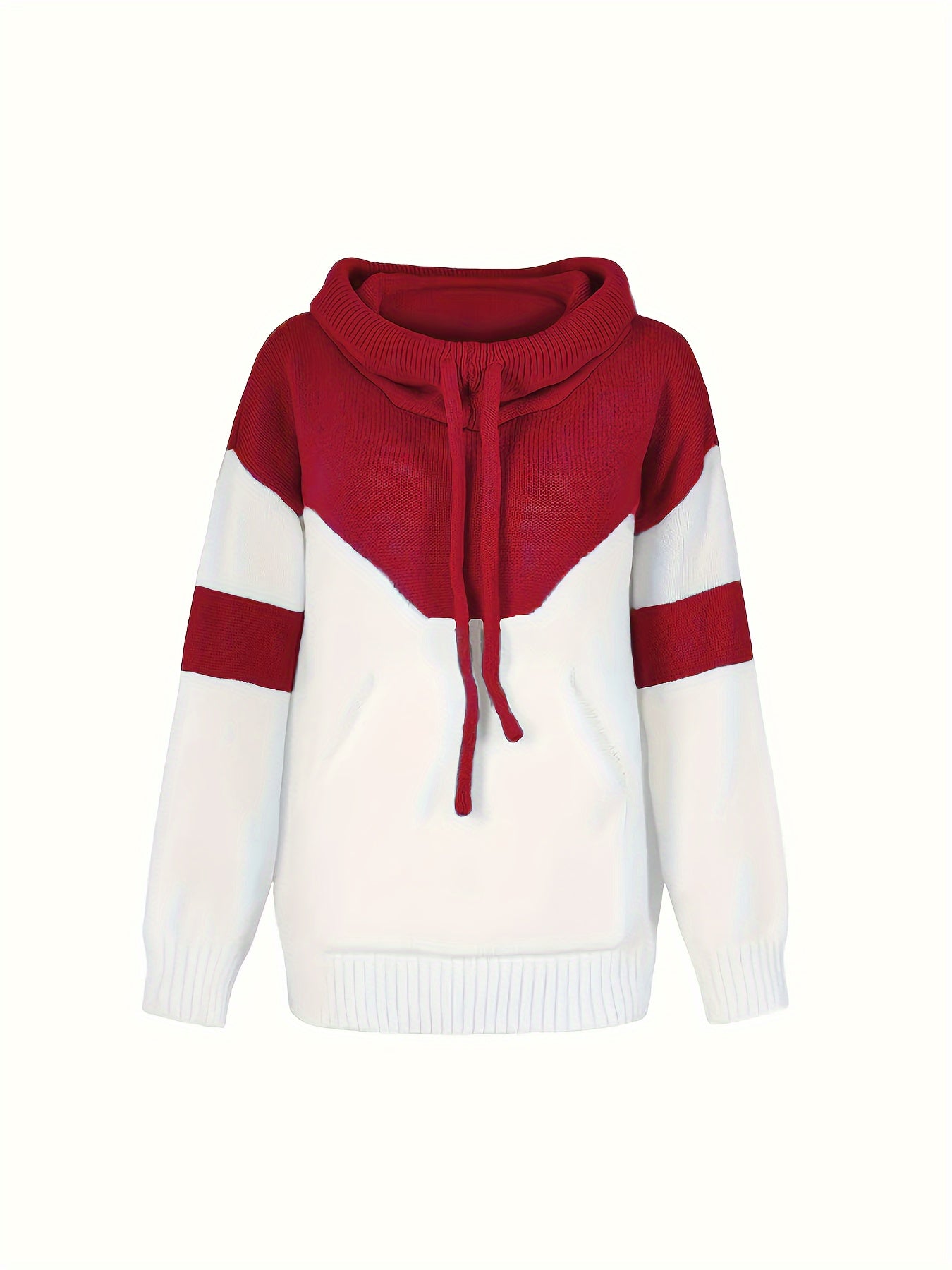Plus Size Color Block Hooded Sweater - Drawstring Long Sleeve Pullover for Women | Fall/Winter Casual Top