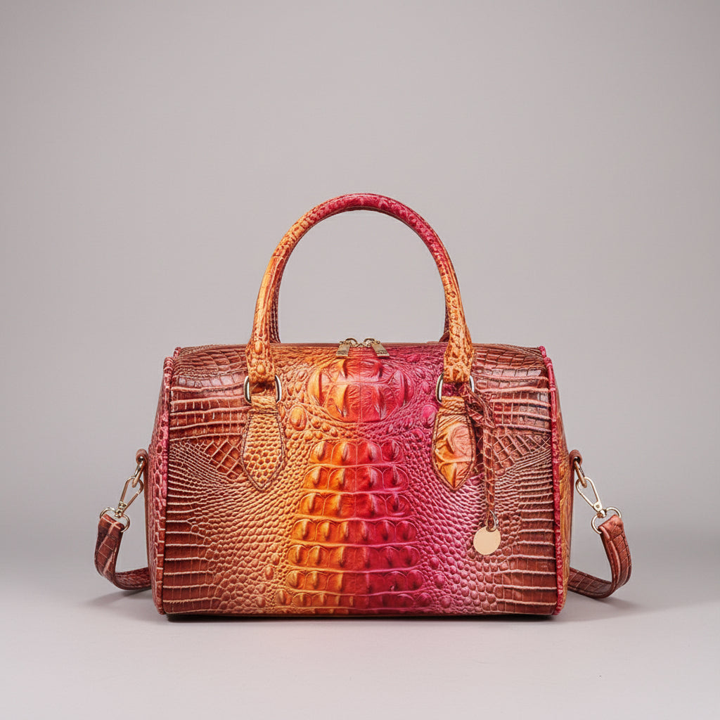 Handbag with crocodile texture design on a dark background