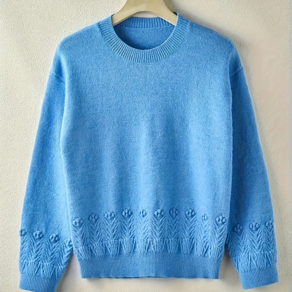 Plus Size Crew Neck Sweater - Solid Color Acrylic Knit