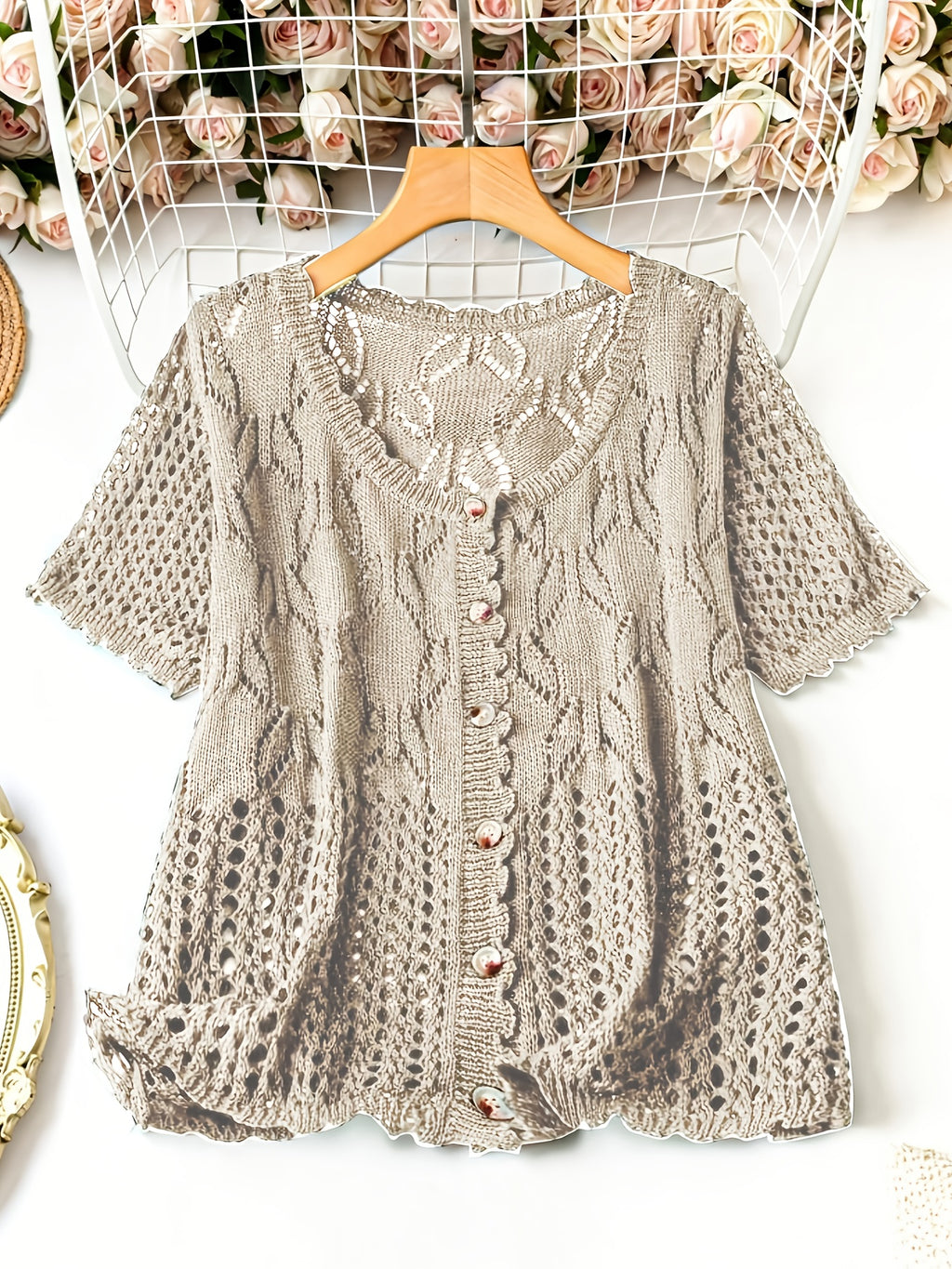 Plus Size Breathable Short-Sleeve Cardigan - Elegant & Comfortable