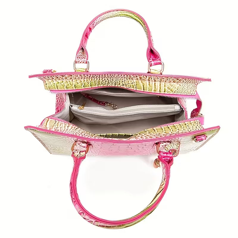 Metallic Crocodile Embossed Handbag - Luxury Shoulder Bag for Women