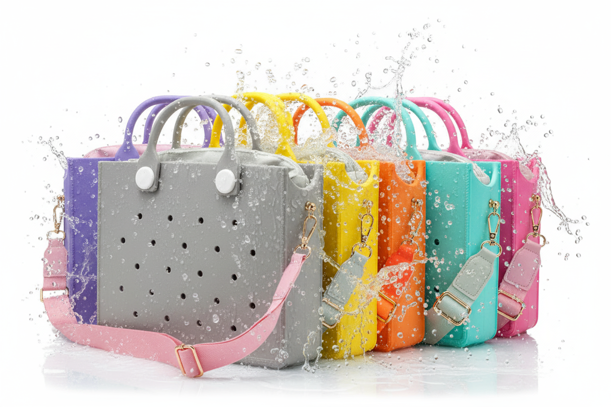 Colorful EVA Beach Bags with Water Splashes - Waterproof Perforated Design