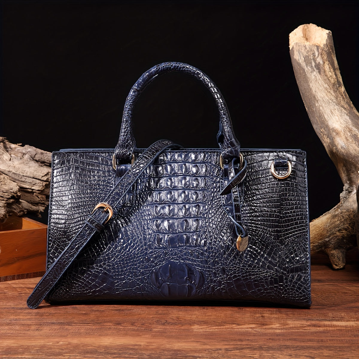 Metallic Crocodile Embossed Handbag - Luxury Shoulder Bag for Women