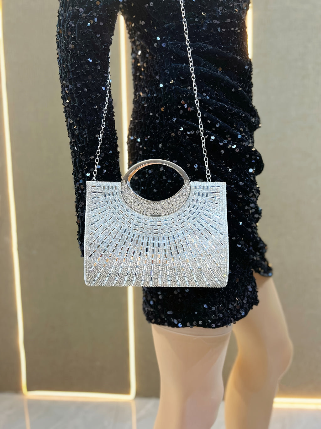 Golden Rhinestone Evening Clutch - Sparkly Glitter Party Purse for Weddings