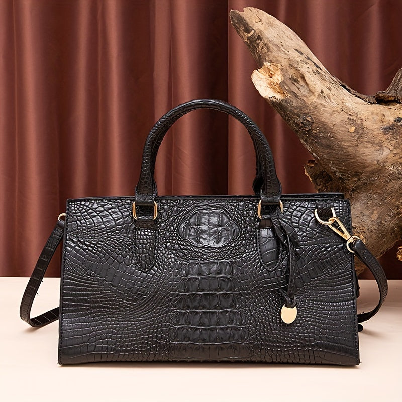 Metallic Crocodile Embossed Handbag - Luxury Shoulder Bag for Women