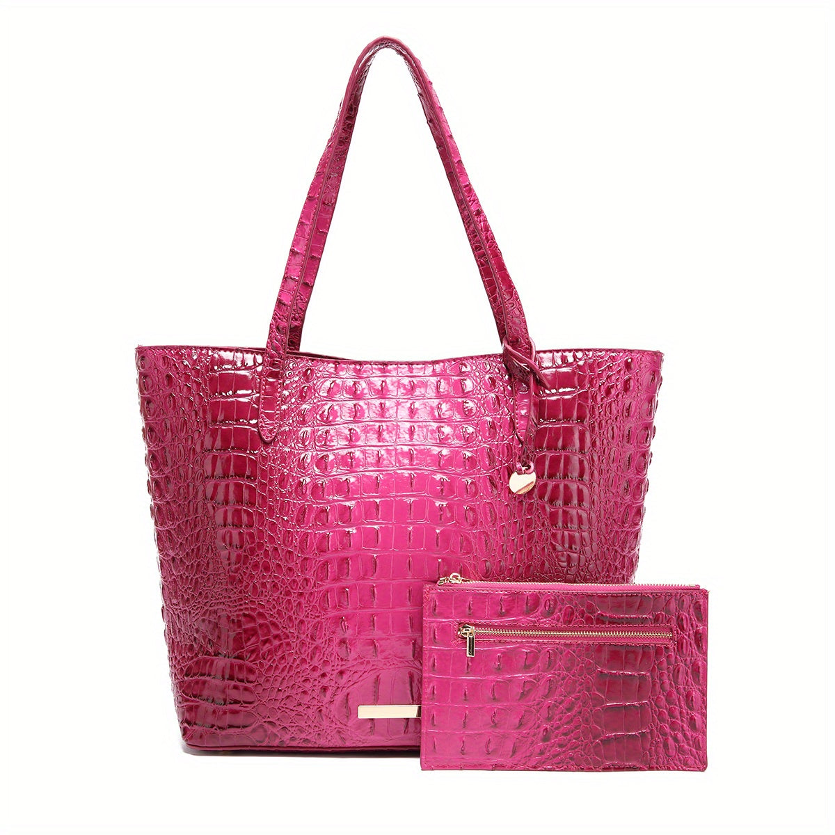 Crocodile Pattern Tote Bag Set with Clutch - 2-Piece Handbag for Women