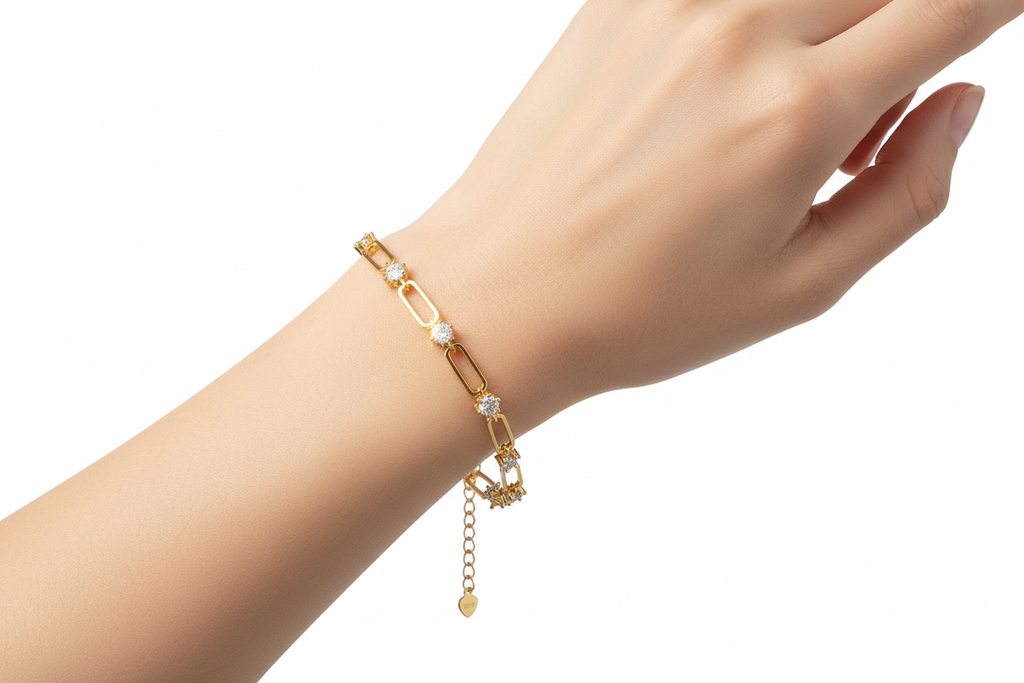 Gold Moissanite Bracelet on Wrist