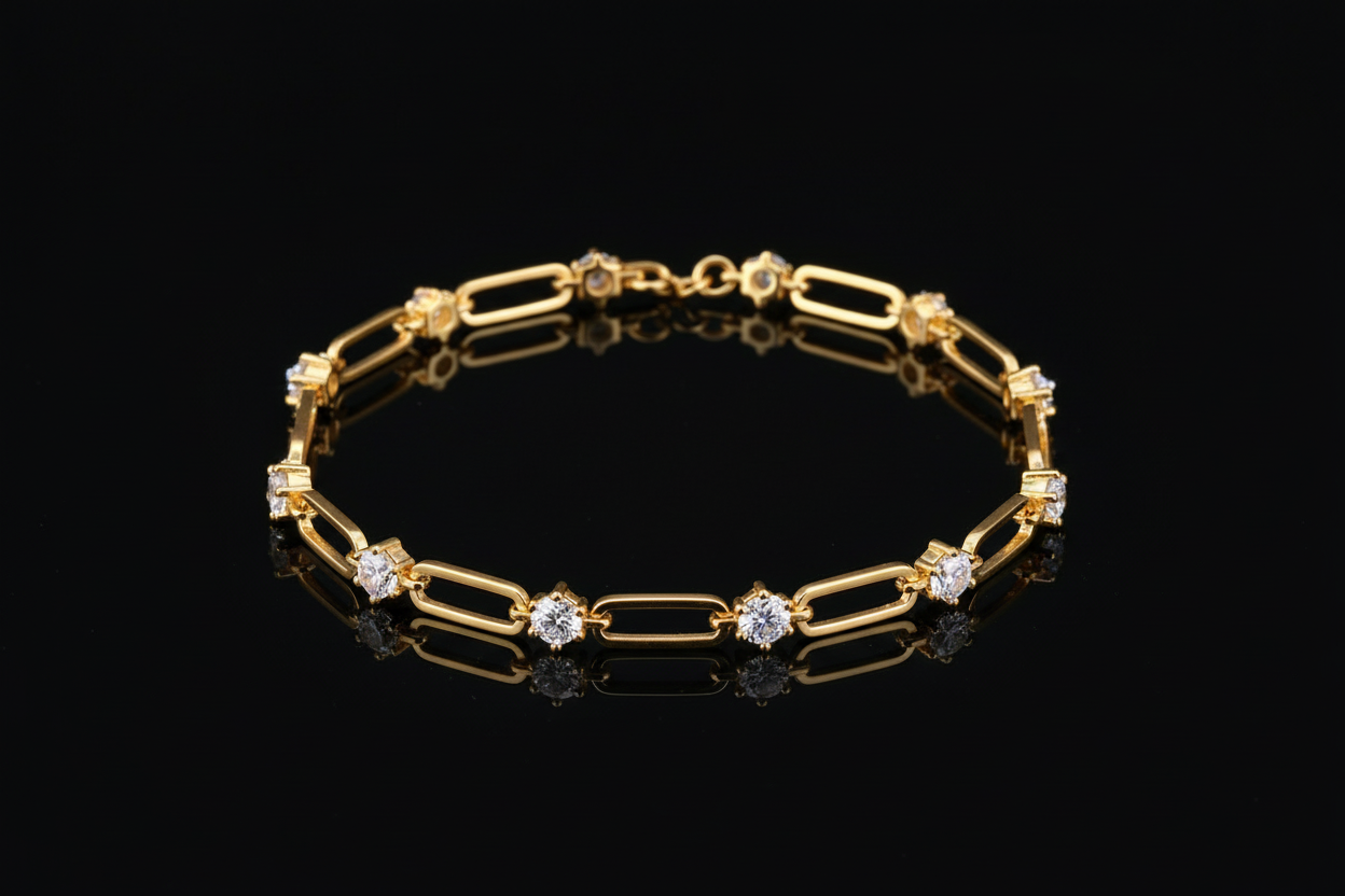 Gold Moissanite Chain Link Bracelet Luxury Studio Photo