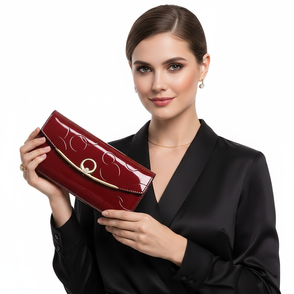 Model 1 holding wallet