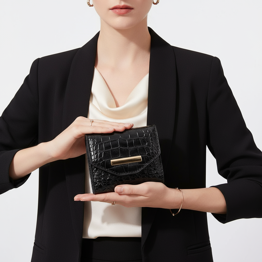 Model with black wallet