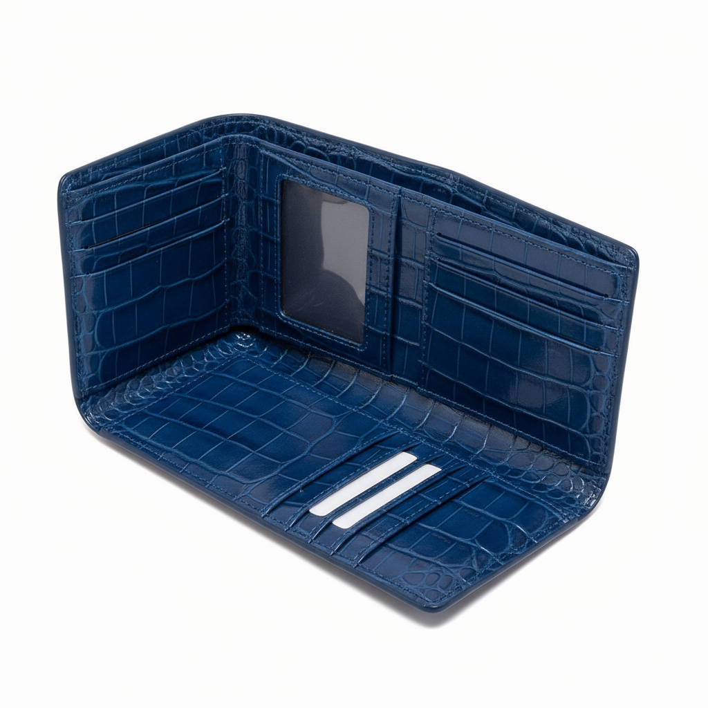 Blue wallet open
