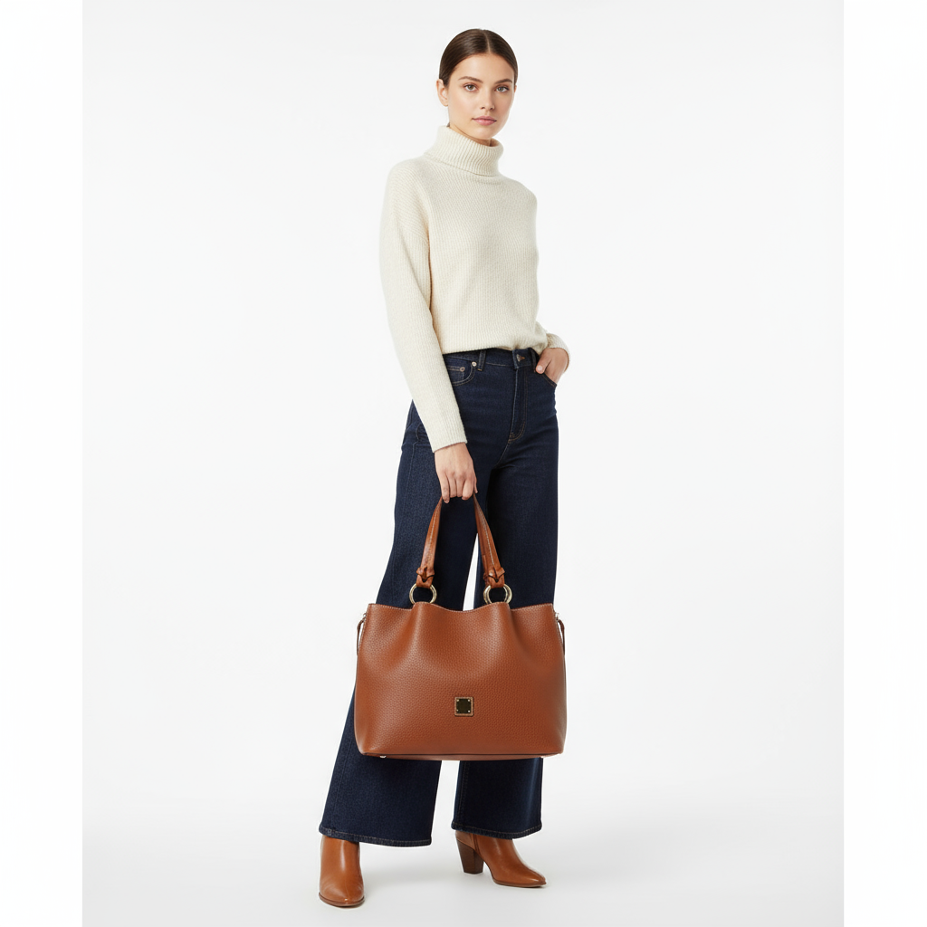 Vintage Leather Tote Bag Set with Clutch - 2 Piece Retro Hobo Satchel